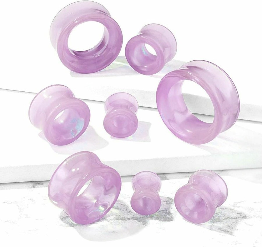 So Scene Lavender Opalite Hollow Glass Ear Plug Gauges Soscene Body Piercing Plugs