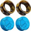 Zaya Body Jewelry Zaya Body Jewelry 2 Pairs Turquoise Tiger Eye Tunnels Organic Stone Plugs Ear Gauges 5/8 1/2 00G 0G 2G Body Piercing Plugs