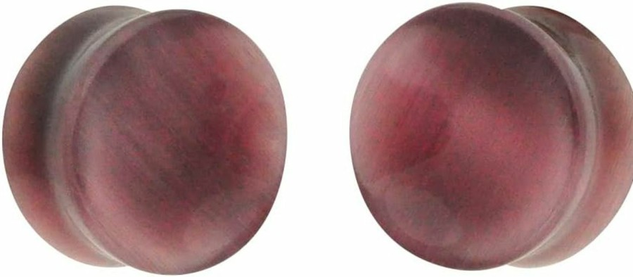 Mystic Metals Body Jewelry Pair Of Purple Cat Eye Stone Double Flare Concave Plugs (Stn-670) Body Piercing Plugs