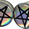 Mystic Metals Body Jewelry Pair Of Holographic Pentagram Double Flared Picture Plugs (Mto-063) Body Piercing Plugs