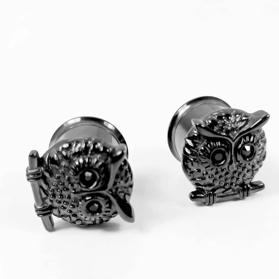 DEWGEM Screw Ear Gauges Plugs For Men Owl Ear Plugs And Tunnels For Women Size 0G 00G Ear Plugs Gauges Black Skull Ear Saddles Size 0 Gauge To 5/8 Inch Stainless Steel Ear Gauges Body Piercing Plugs