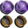 Zaya Body Jewelry Zaya Body Jewelry 2 Pairs Amethyst Tiger Eye Single Flare Organic Stone Plugs Ear Gauges 00G 0G 2G 4G 6G Body Piercing Plugs