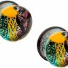 Pierced Owl Pierced Owl Glass Yellow Floating Jellyfish Double Flared Plugs, Sold As Pair Body Piercing Plugs