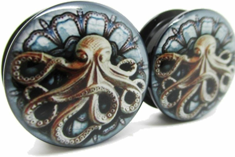 Pierced Republic Pierced Republic Kraken Octopus Ear Plugs - Acrylic Screw-On - 12 Sizes Pair* Body Piercing Plugs