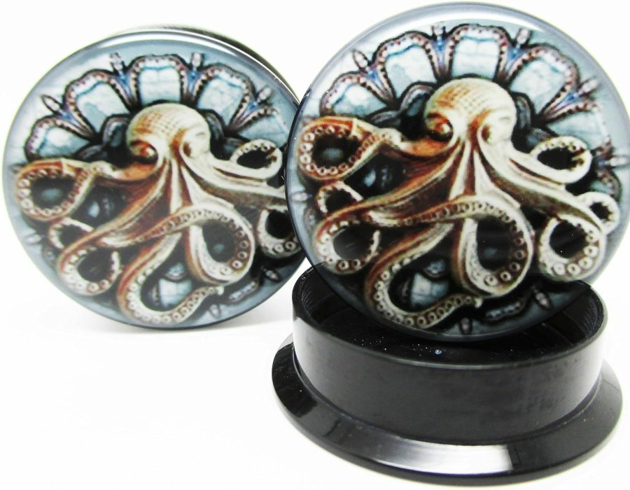 Pierced Republic Pierced Republic Kraken Octopus Ear Plugs - Acrylic Screw-On - 12 Sizes Pair* Body Piercing Plugs