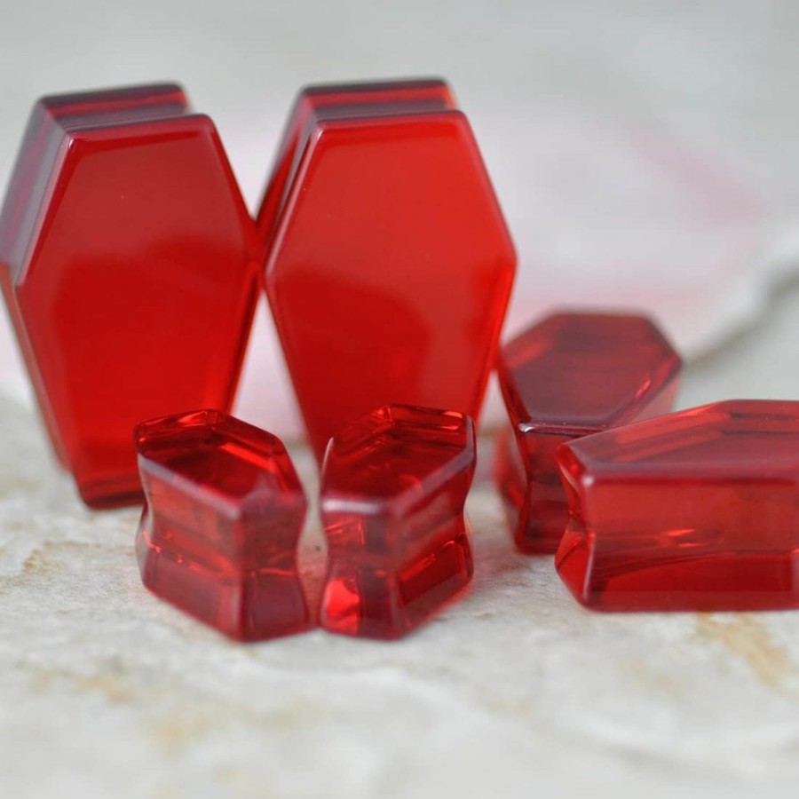 Generic Pair Of Ruby Red Glass Coffin Shaped Double Flare Plugs (Pg-567) Body Piercing Plugs