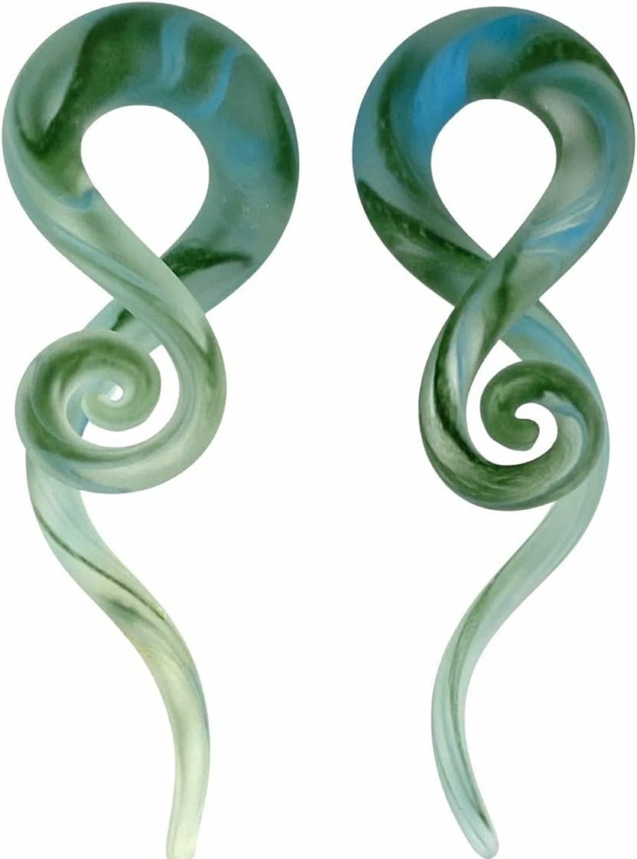 Mystic Metals Body Jewelry Mystic Metals Body Jewelry Pair Of Green Glass Curled Wave Hanger Plugs (Pg-591) (2G (6Mm)) Body Piercing Plugs