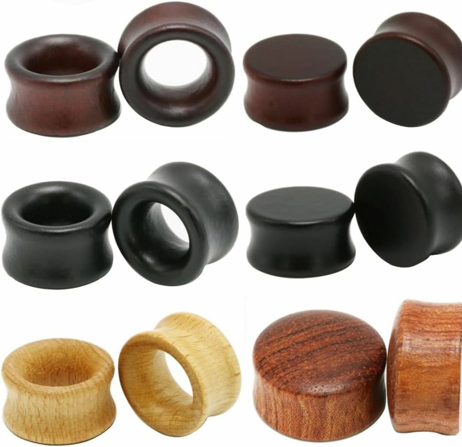 Decentraland Decentraland 3 Pairs Brown Black Log Color Wood Ear Gauges Vintage Wooden Ring Body Piercings Gauge Ear Plugs Tunnels 0G(8Mm) Body Piercing Plugs