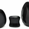 Generic Pair Of Faceted Black Glass Teardrop Plugs (Pg-575) (2G (6Mm)) Body Piercing Plugs