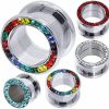 MoDTanOiz - Surgical Steel Flesh tunnel (1Pair) 2G 6Mm 0G 8Mm 00G 10Mm 1/2 12Mm 5/8 16Mm Flesh Tunnel With Gemstone Cz Cubic Zirconia Ear Gauge Plugs Body Piercing Plugs