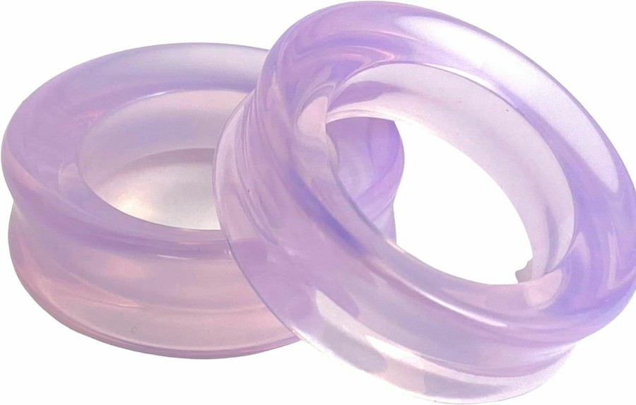 Mystic Metals Body Jewelry Mystic Metals Body Jewelry Pair Of Large Gauge Lavender Opalite Stone Double Flare Concave Tunnels (Stn-752) Over 1 Inch Plugs Tunnels Body Piercing Plugs