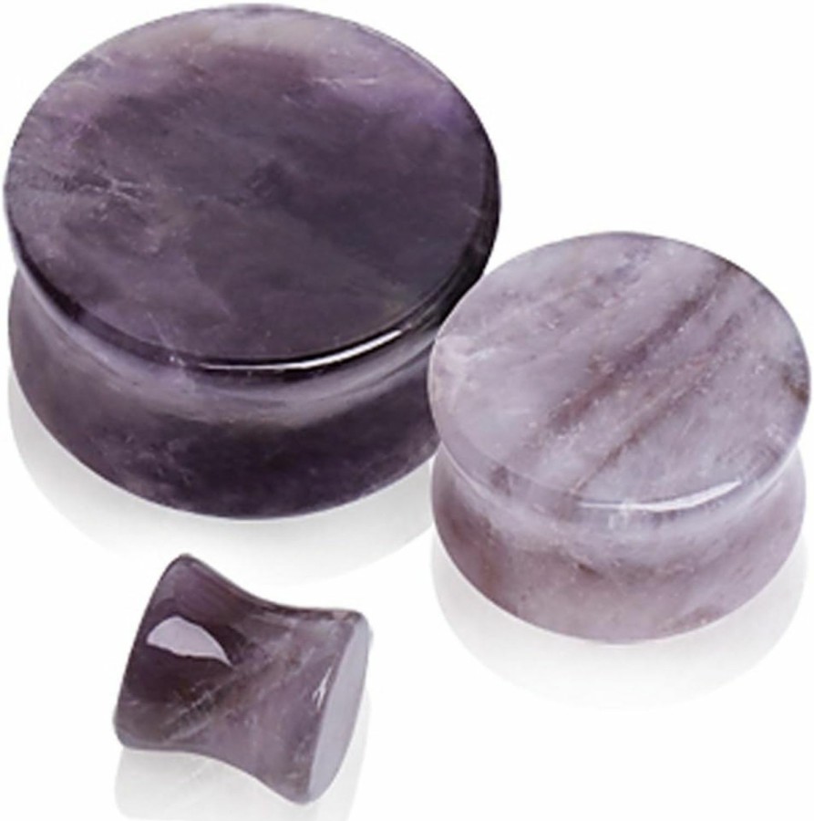 WildKlass Jewelry Wildklass Jewelry Natural Amethyst Semi-Precious Stone 1/2\" (12Mm) Saddle Plug *Sold As Pairs* Body Piercing Plugs