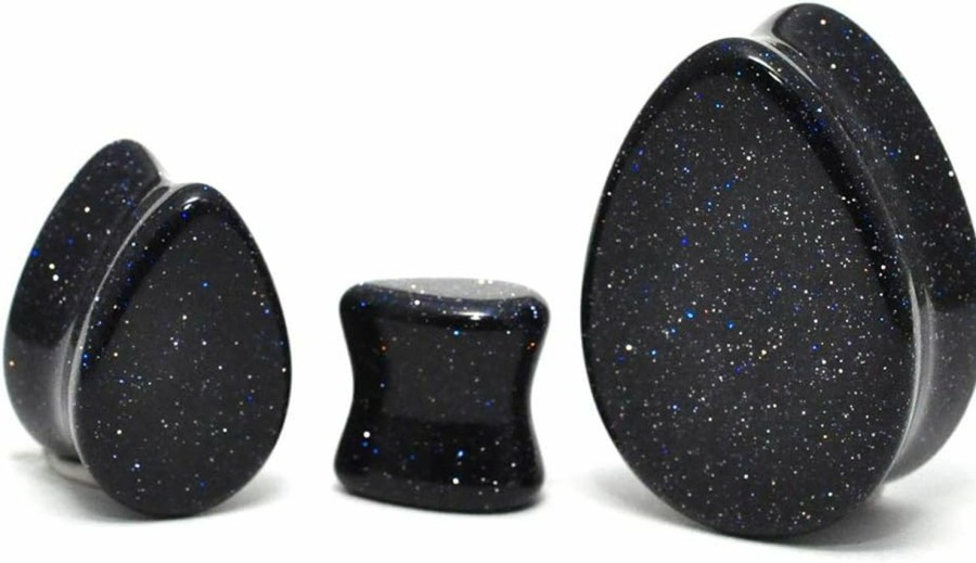 Mystic Metals Body Jewelry Pair Of Blue Sandstone Teardrop Shaped Double Flare Plugs (Stn-691) Body Piercing Plugs