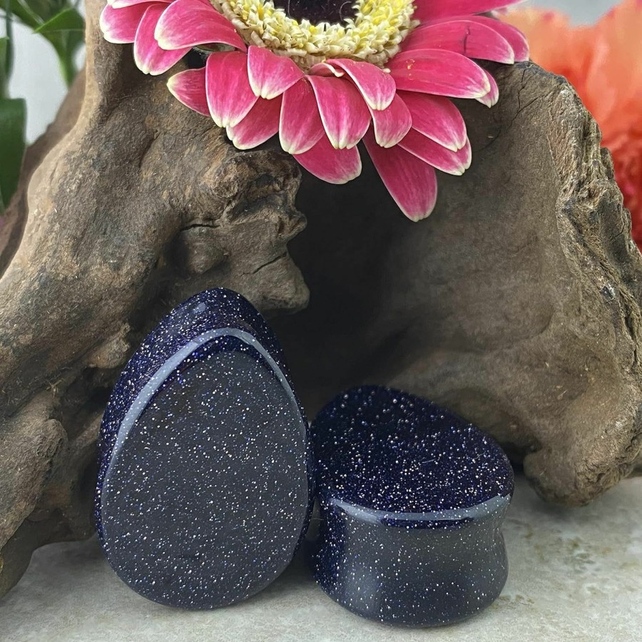 Mystic Metals Body Jewelry Mystic Metals Body Jewelry Pair Of Blue Sandstone Teardrop Plugs (Stn-691) Body Piercing Plugs