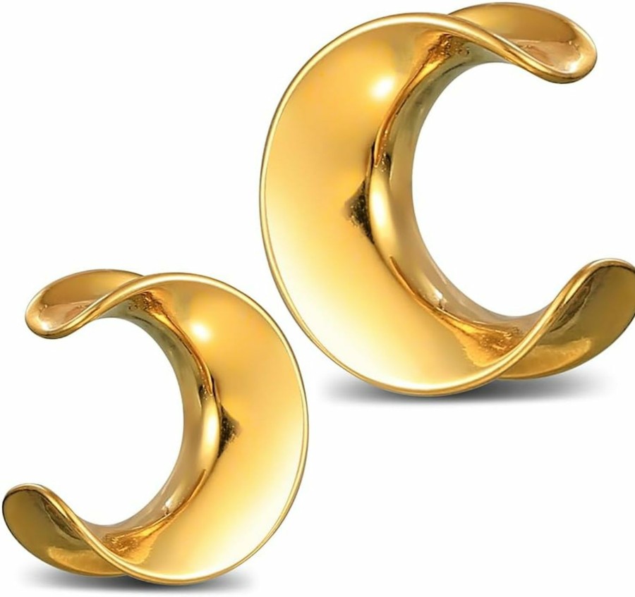 Twolobes 1 Pair Classic Moon Saddle For Stretched Ears Hypoallergenic 316 Stainless Steel Ear Cuff Tunels Plugs 00G 8Mm-16Mm(0G-5/8'') Body Piercing Jewelry Body Piercing Plugs