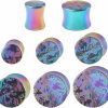 CHUANCI Pair G23 Solid Titanium Ear Plugs Colorful Texture Blue Double Flare Stretching Earring Gauges Expander Piercing Body Jewelry 6-16Mm Body Piercing Plugs