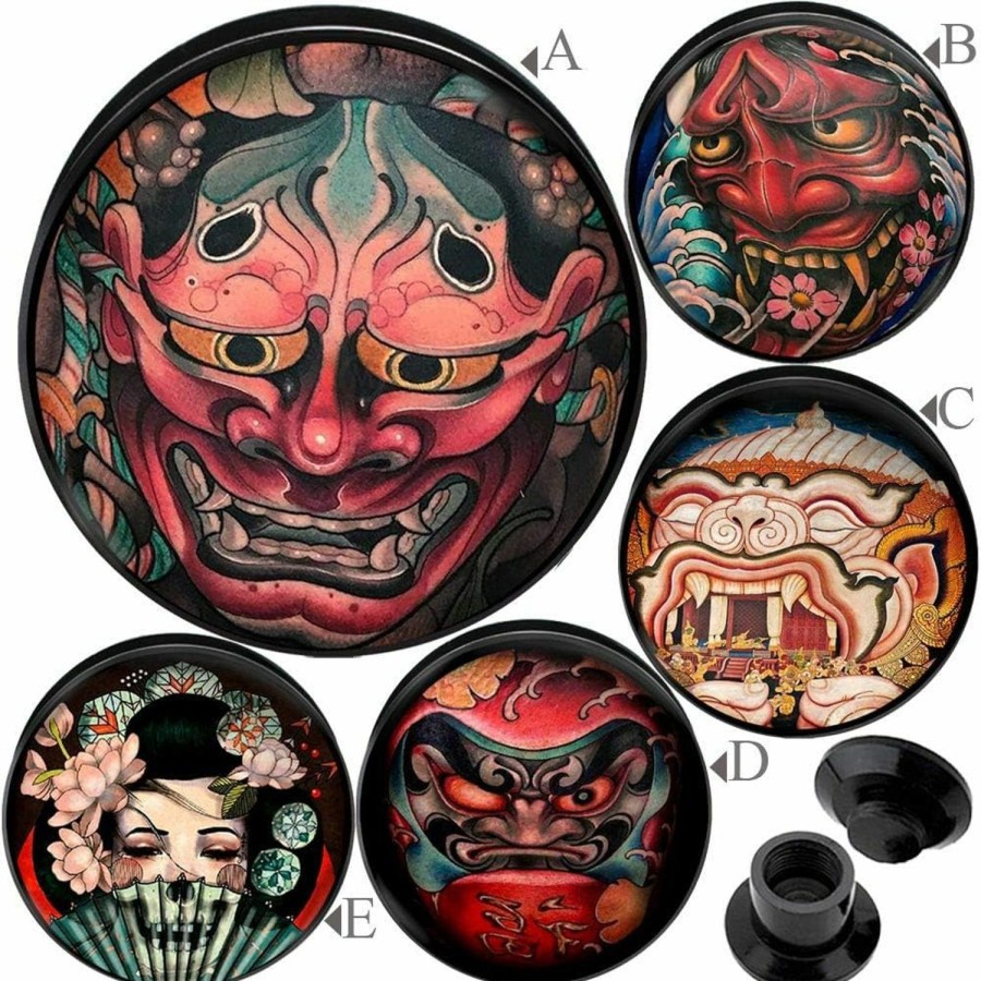 MoDTanOiz - Flesh tunnels Flesh Tunnel Screw On Ear Gauge Available Size 2G (6Mm) To 1 3/16\" (30Mm) Please Choose Style A>B>C>D Or E (1 Pair Only) Body Piercing Plugs