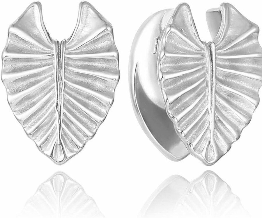 Casvort Casvort 2 Pcs Hypoallergenic 316 Stainless Steel 0G-1" Leaf Saddle Hangers Plugs Floral Saddle Gauges For Stretched Lobe Ear Plugs Expander Ear Tunnels Women Body Piercing Jewelry Body Piercing Plugs