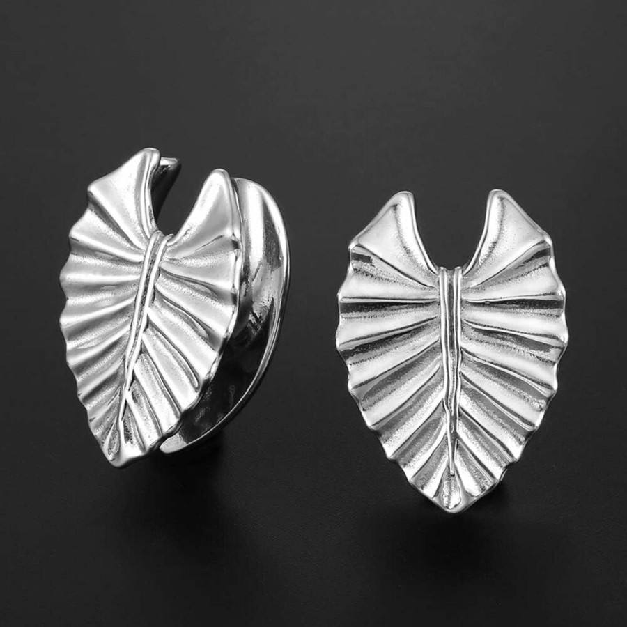 Casvort Casvort 2 Pcs Hypoallergenic 316 Stainless Steel 0G-1" Leaf Saddle Hangers Plugs Floral Saddle Gauges For Stretched Lobe Ear Plugs Expander Ear Tunnels Women Body Piercing Jewelry Body Piercing Plugs