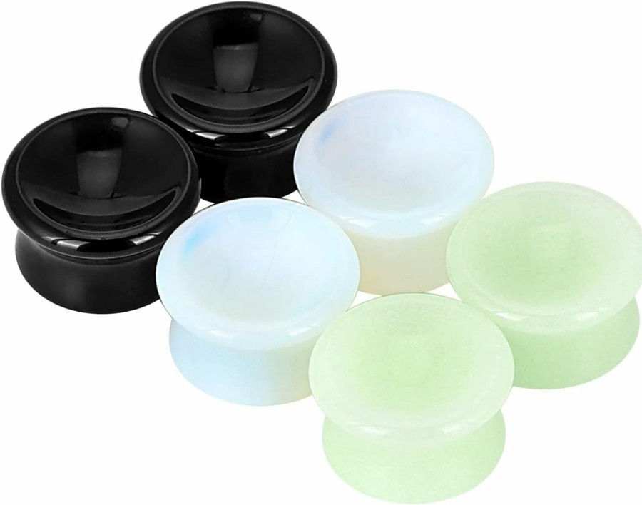 Stuppendux Stuppendux 3Style 6Pcs Concave Natural Stone Double Flared Ear Tunnels Plugs Gauges Stretcher Expander Kit For Men Women 8G To 5/8 '' Body Piercing Plugs