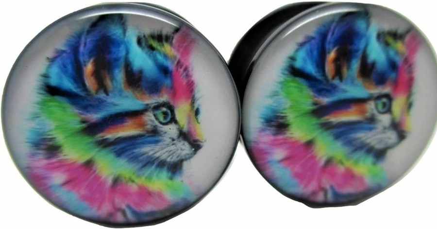 Pierced Republic Pierced Republic Colorful Kitten Ear Plugs - Acrylic - Screw-On - New *Pair* - 8 Sizes Body Piercing Plugs