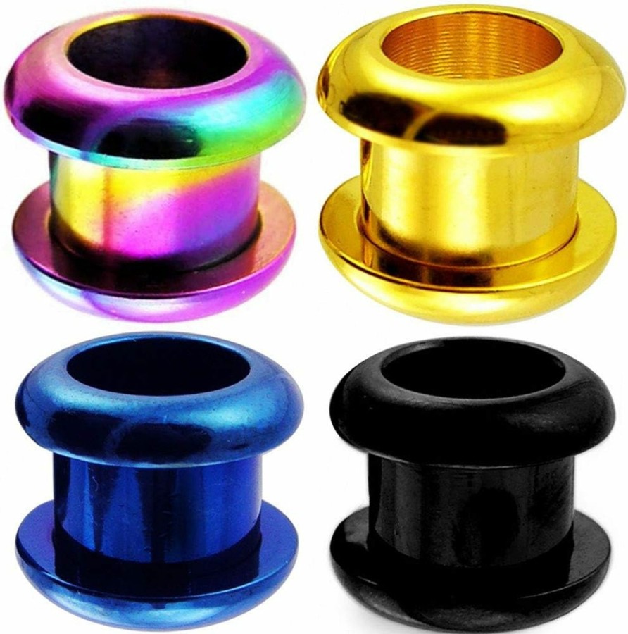 MoDTanOiz - Flesh tunnels 316L Surgical Steel Anodized Steel Flesh Tunnel Screw Fit Ear Plugs Gauge Ears Piercing 8G (3Mm) To 1 3/16 Inch (30Mm) Body Piercing Plugs