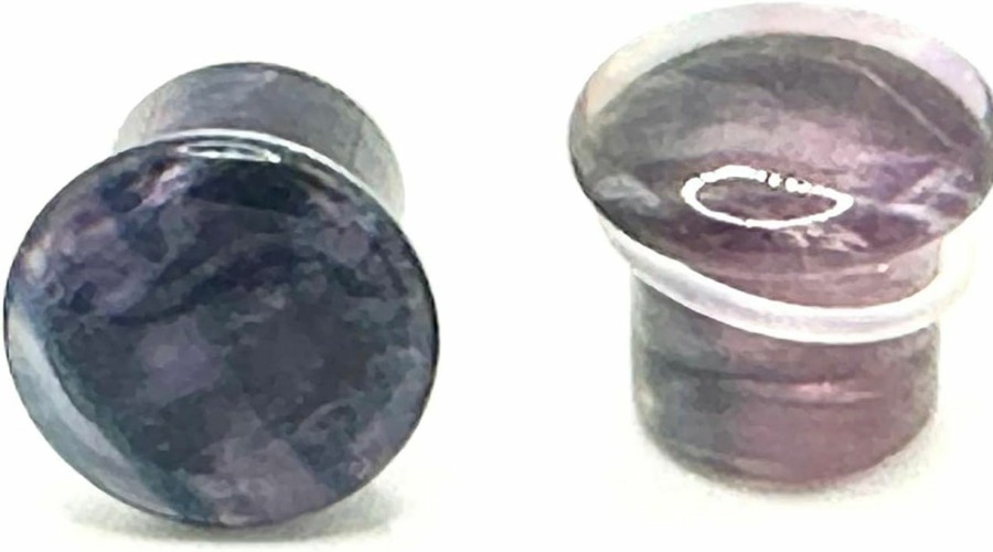 blue palm jewelry Blue Palm Jewelry Pair Of Rainbow Fluorite Single Flare Stone Ear Plugs Silicone O-Ring Expander Gauges 0Ga - 1 Inch E618 Body Piercing Plugs