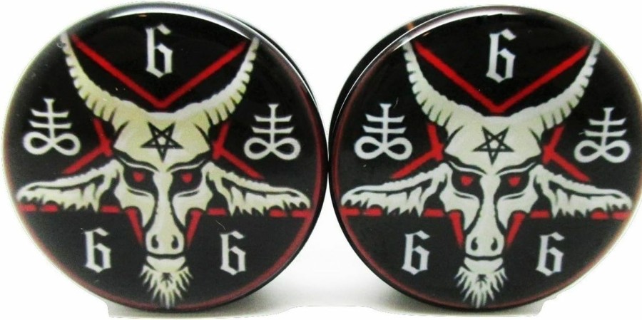 Unknown Pair* 666 Baphomet Pentagram Ear Plugs - Acrylic Screw-On - 10 Sizes (2 Gauge (6Mm)) Body Piercing Plugs