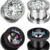 Awinrel Awinrel 2 Pairs Cz Gems Ear Gauges Plugs Womens Zircon Flesh Tunnels Stainless Steel Stretcher Kits Expander Piercing Jewelry Body Piercing Plugs