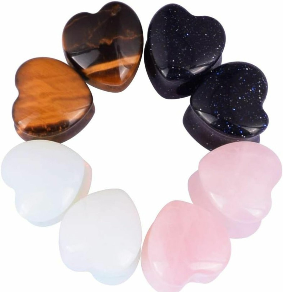 Stuppendux Stuppendux 4Style Or 2Style Heart Shaped Stone Double Flared Ear Tunnels Plugs Stretcher Expander Kit Gauge 2G-1\" Body Piercing Plugs