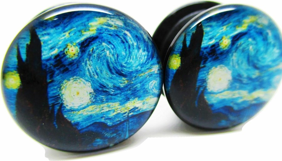 Pierced Republic Pierced Republic A Starry Night Ear Plugs - Acrylic Screw-On - New - 14 Sizes - Pair Body Piercing Plugs