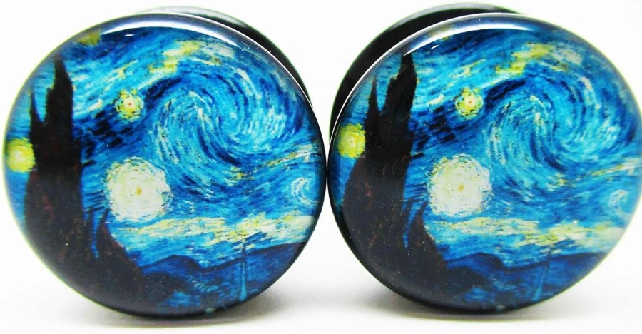 Pierced Republic Pierced Republic A Starry Night Ear Plugs - Acrylic Screw-On - New - 14 Sizes - Pair Body Piercing Plugs