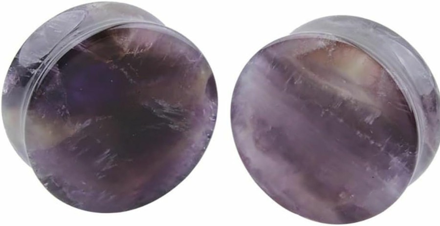 Kokoma Kokoma Organic Stone Purple Amethyst Ear Plugs Double Flare Saddle Ear Gauges Tunnel Expanders Stretcher Earrings Piercings Body Jewelry Body Piercing Plugs