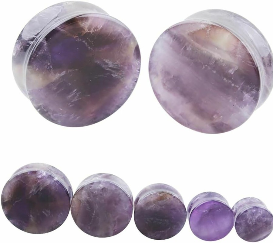 Kokoma Kokoma Organic Stone Purple Amethyst Ear Plugs Double Flare Saddle Ear Gauges Tunnel Expanders Stretcher Earrings Piercings Body Jewelry Body Piercing Plugs