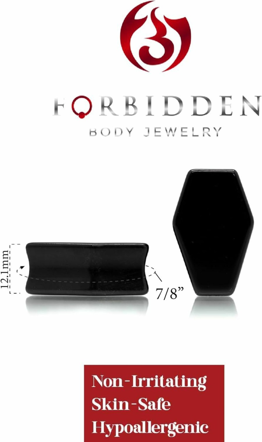 Forbidden Body Jewelry Forbidden Body Jewelry Natural Obsidian Black Stone Coffin Shaped Double Flare Plugs, Gauges, Tunnels Body Piercing Plugs