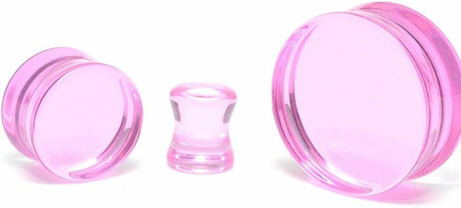 Mystic Metals Body Jewelry Pair Of Pink Glass Double Flare Plugs (Pg-587) Body Piercing Plugs