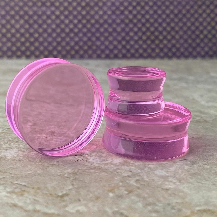 Mystic Metals Body Jewelry Pair Of Pink Glass Double Flare Plugs (Pg-587) Body Piercing Plugs