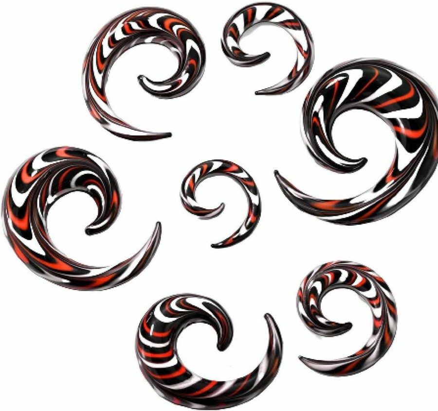 Pierced Owl Pierced Owl - Black, Red, And White Swirled Glass Spiral Tapered Hanger Ear Plugs, Sold As A Pair Body Piercing Plugs