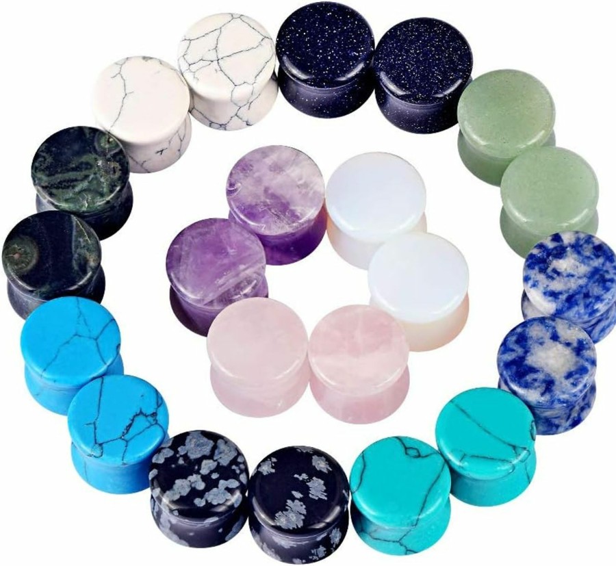 Oyaface Oyaface 22 Pcs Mixed Stone Ear Plugs Kit Stretching Earrings Gauges Set Saddle Double Flare Expander Tunnels For Men Women Earrings Body Piercing Jewelry Body Piercing Plugs