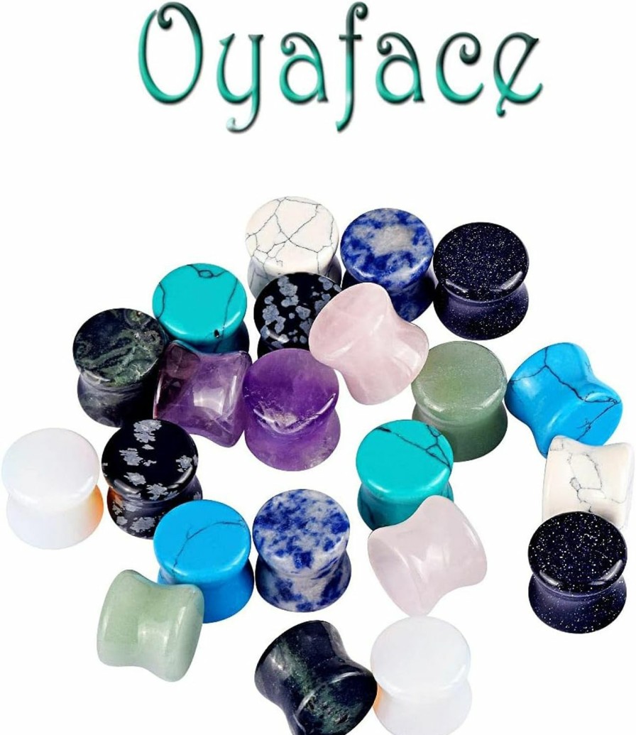 Oyaface Oyaface 22 Pcs Mixed Stone Ear Plugs Kit Stretching Earrings Gauges Set Saddle Double Flare Expander Tunnels For Men Women Earrings Body Piercing Jewelry Body Piercing Plugs