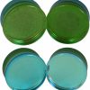 Mystic Metals Body Jewelry Pair Of Green/Aqua Iridescent Double Sided Glass Plugs (Pg-604) Body Piercing Plugs