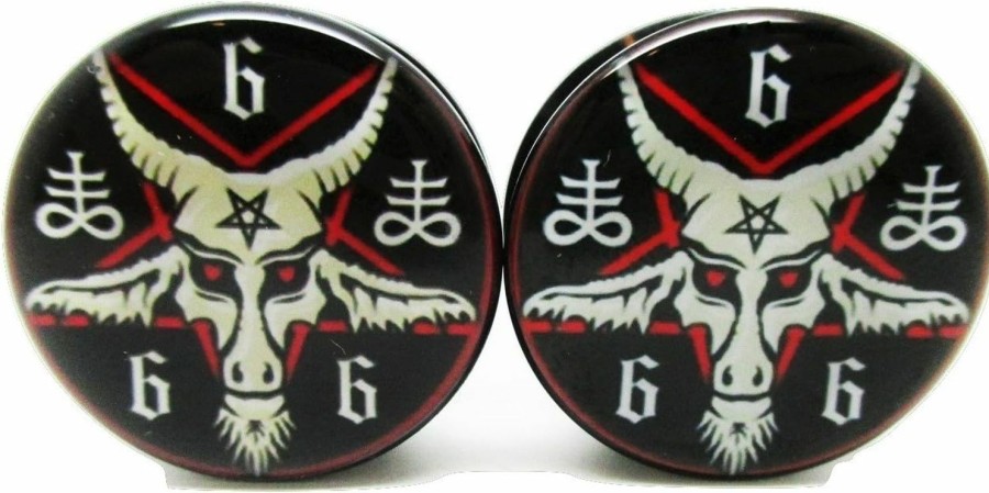 Unknown Pair* 666 Baphomet Pentagram Ear Plugs - Acrylic Screw-On - 10 Sizes (1\" (25Mm)) Body Piercing Plugs